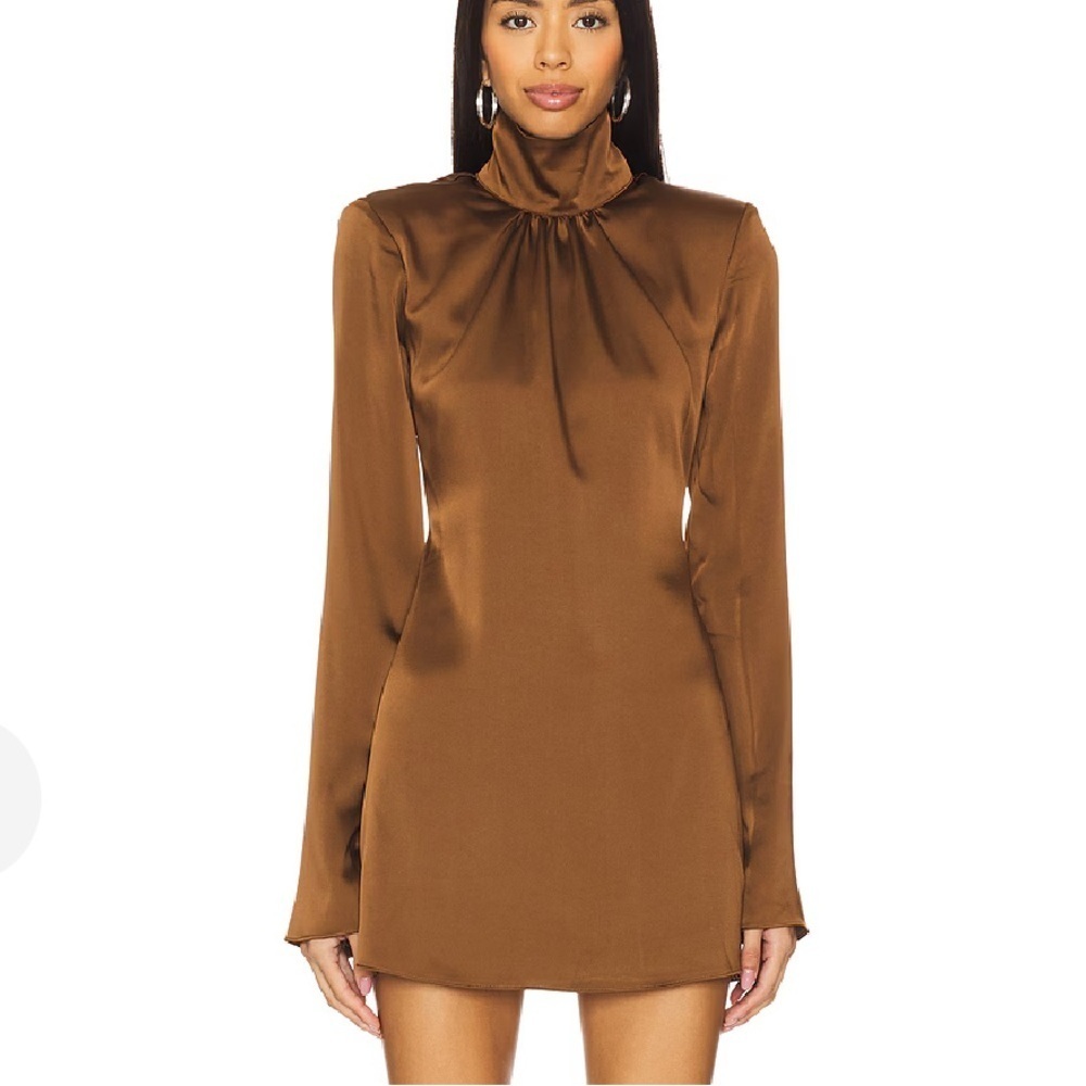 Lovers + Friends Charli Mini Dress Brown Satin Tan Revolve Nwt L